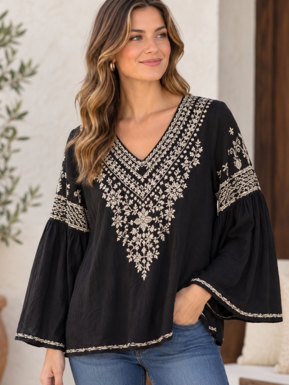 Chelsea & Theodore embroidered blouse size small
